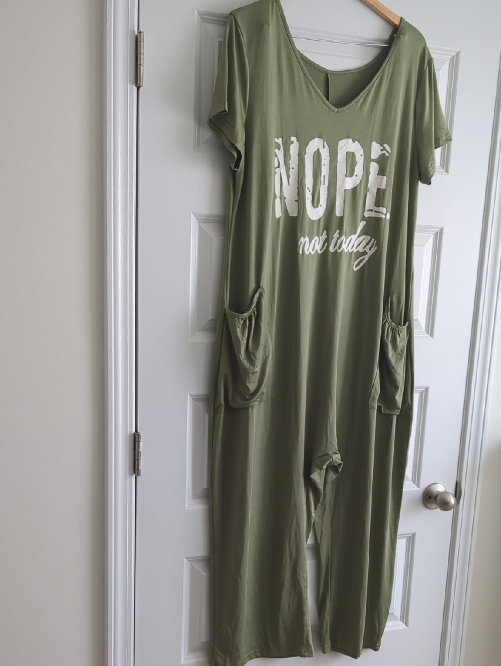 Olive Green "NOPE not today" Casual Jumpsuit P2P 21-26 L56 Boutique Brand